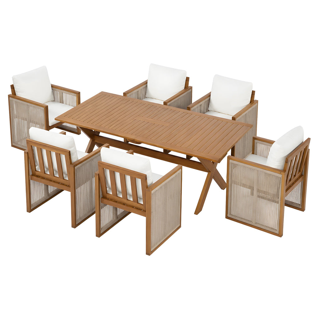 7 Pieces Acacia Wood Outdoor Dining Set with Cushions