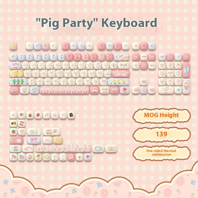 Sublimation Cute Cartoon Pig Party Theme Height Keycap Full Set