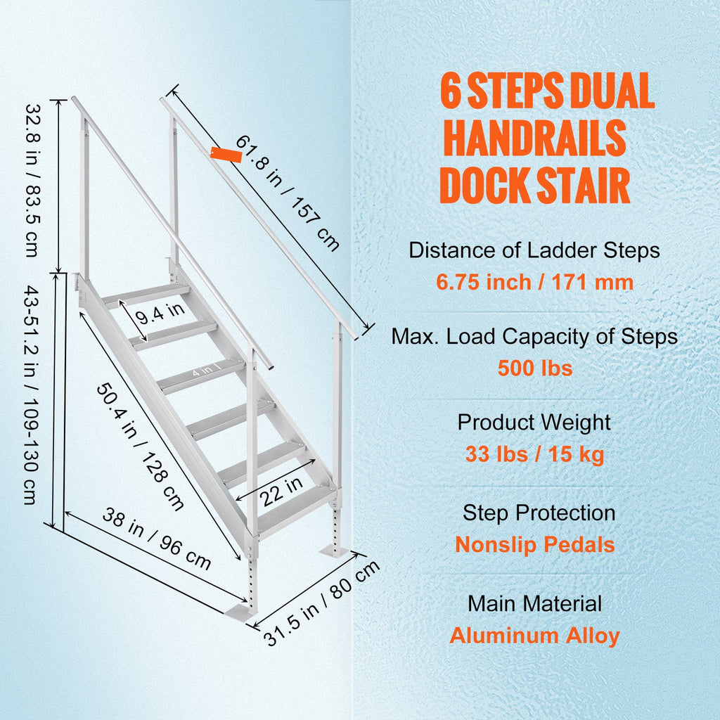 Adjustable Height Dock Ladder - 500 lbs Capacity
