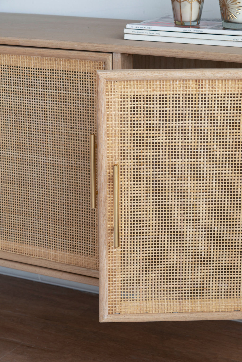 Natural Brown Media Center with Rattan Doors