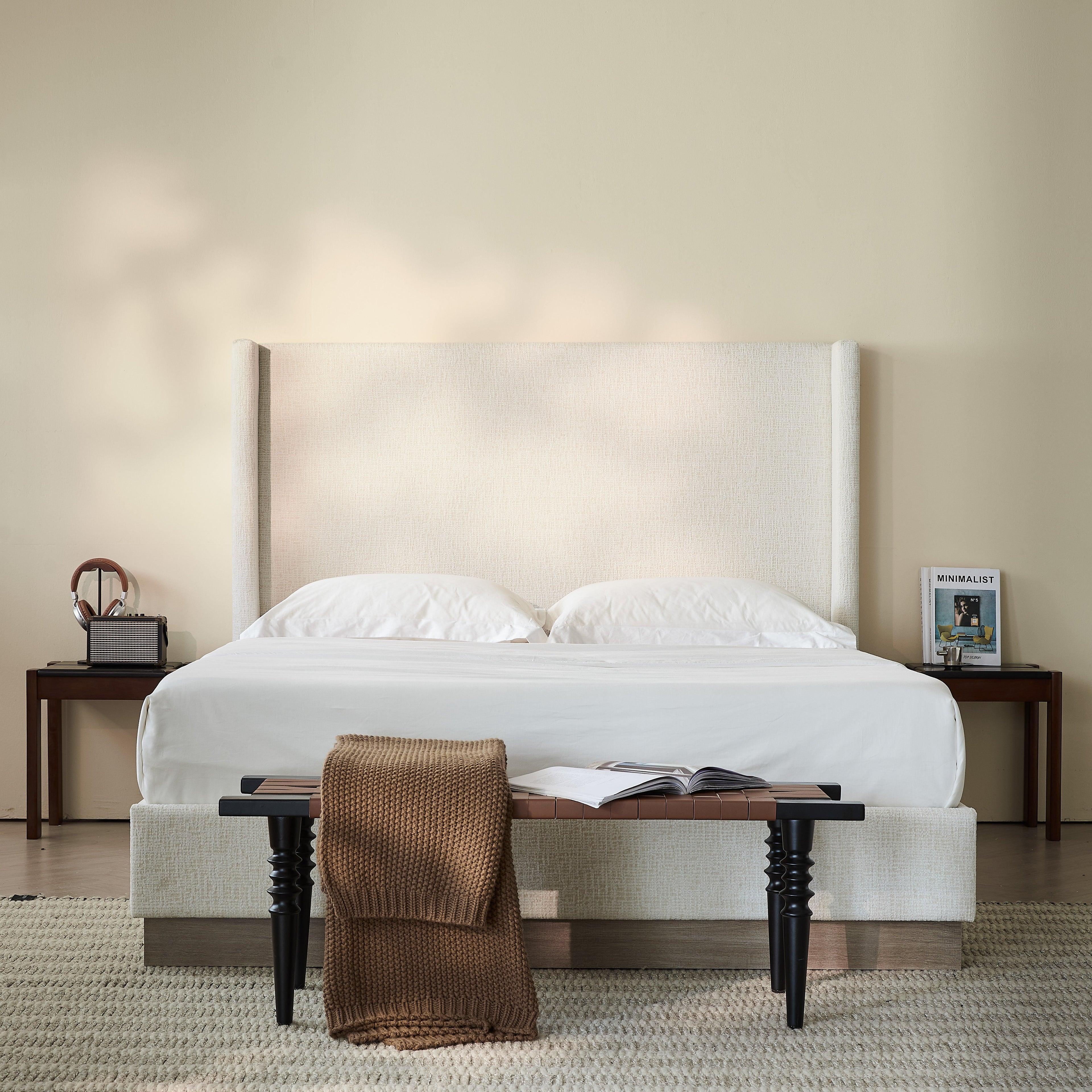Hosford Upholstered Wingback Bed - California King - Oat Boucle