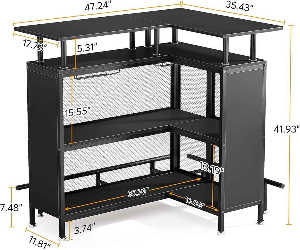 36” x 48” L-Shaped Home Bar Unit with Footrest