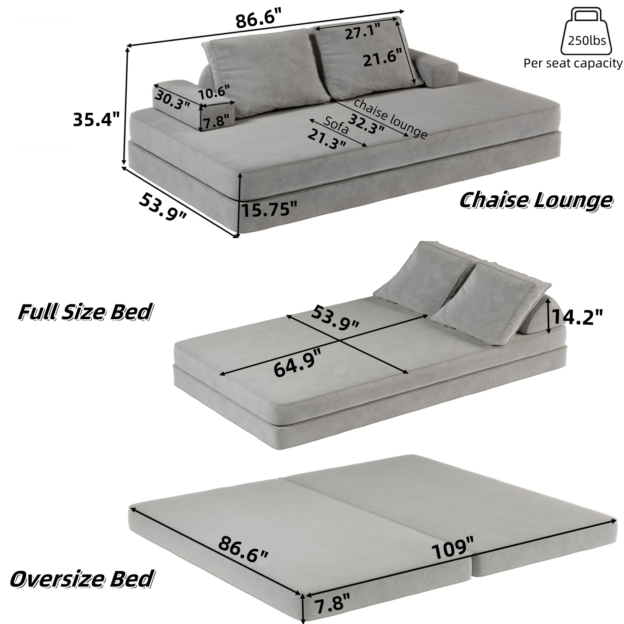 86.6" Multifunctional Convertible Sofa Bed