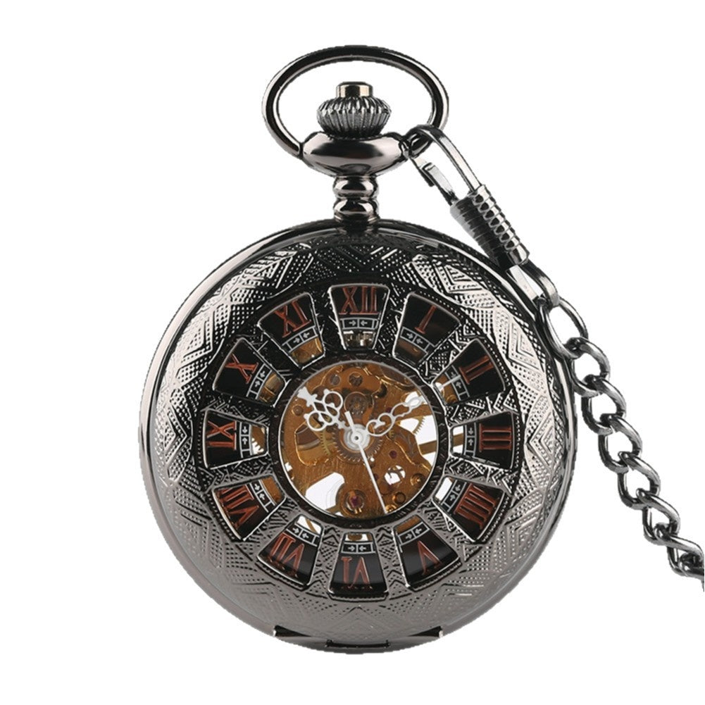 Openwork Carved Floral Roman-Style Pocket Watch