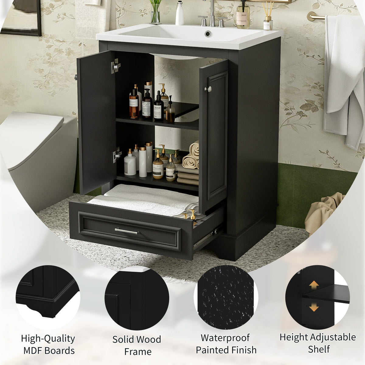 24" Bathroom Vanity with Ceramic Sink Combo
