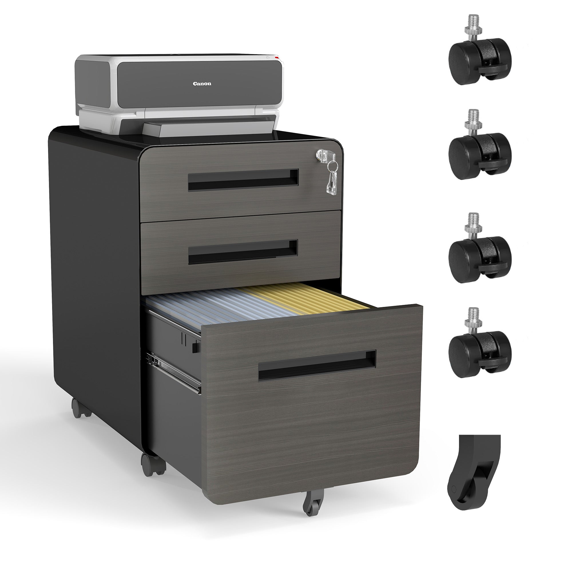 3-Drawer Mobile File Cabinet with Lock