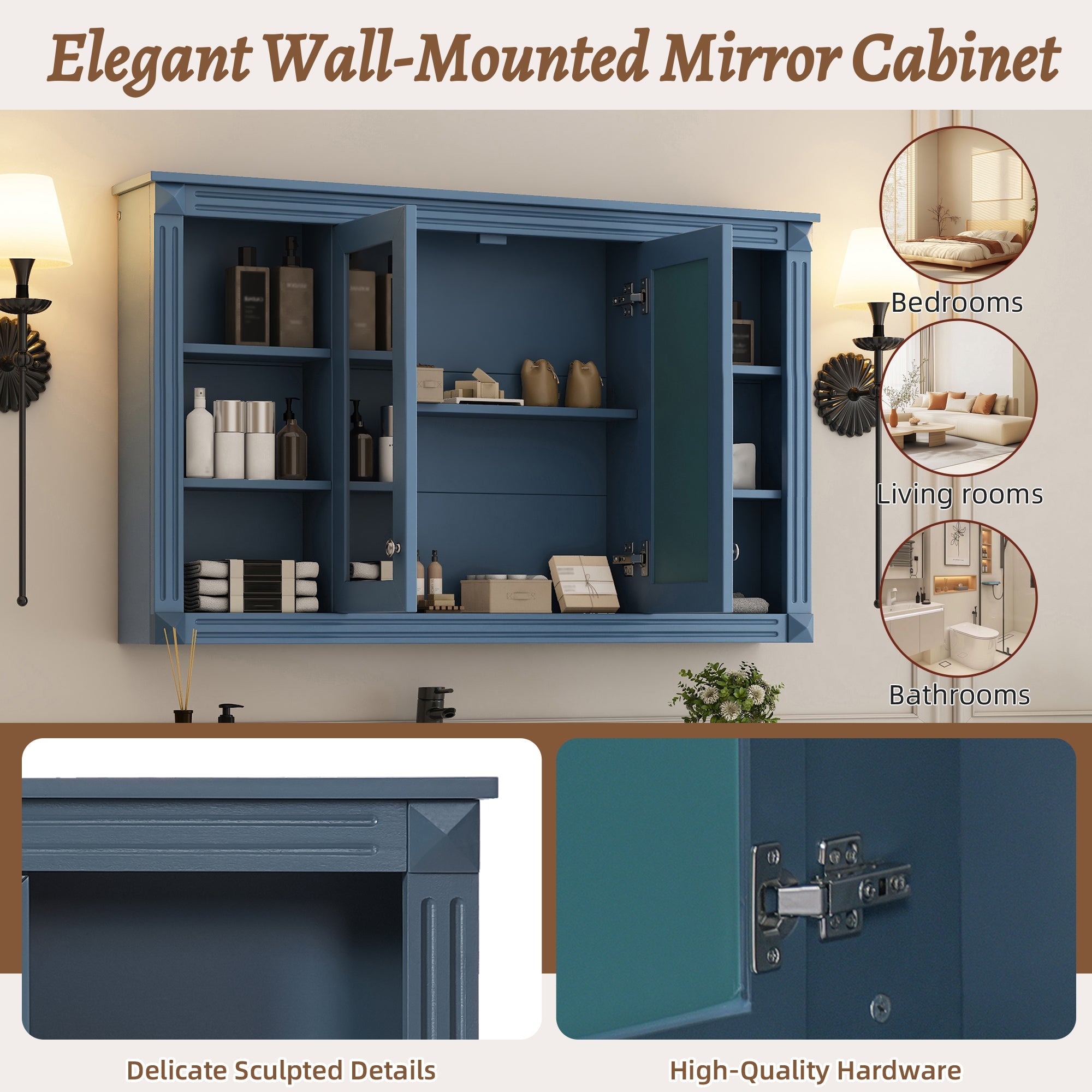47 Inch Bathroom Mirror Cabinet with Storage