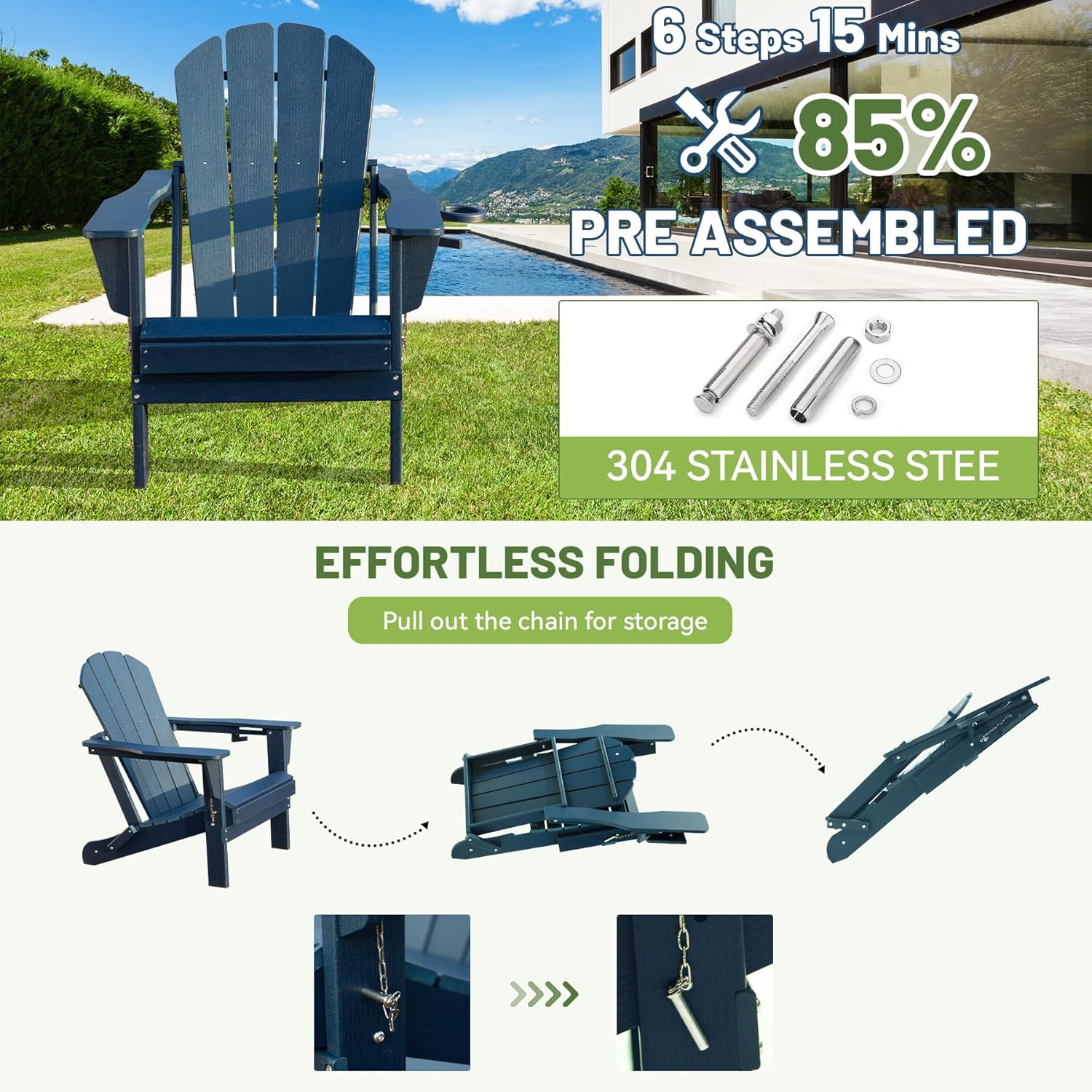 Folding Adirondack Chair with Cup Holder - Dark HDPE