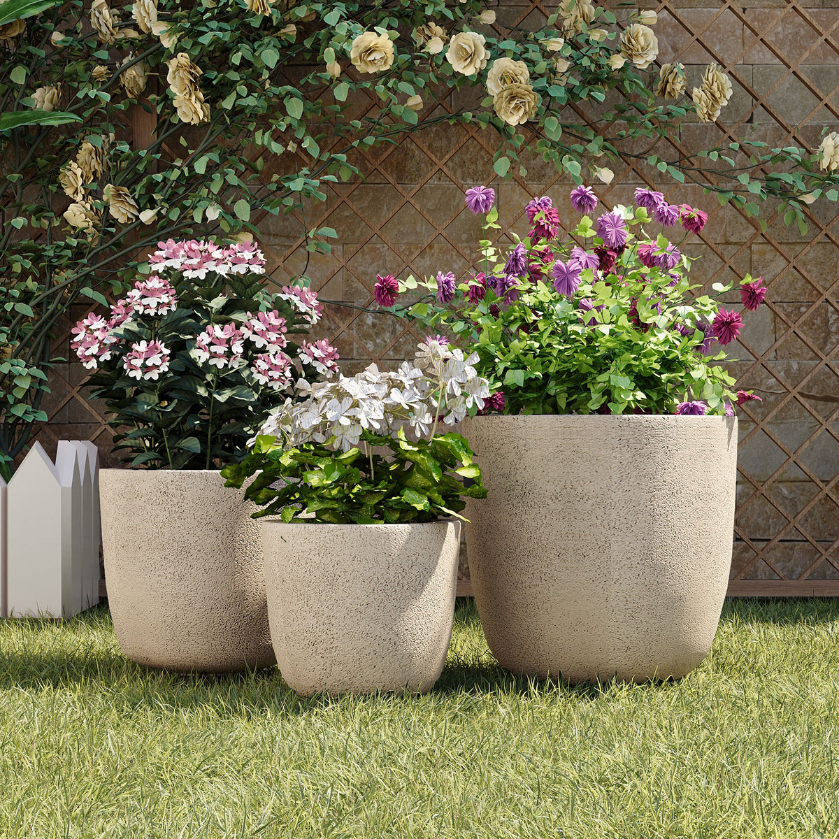 U_Style Lightweight Matte Textured MGO Outdoor Indoor Flower Pot Set