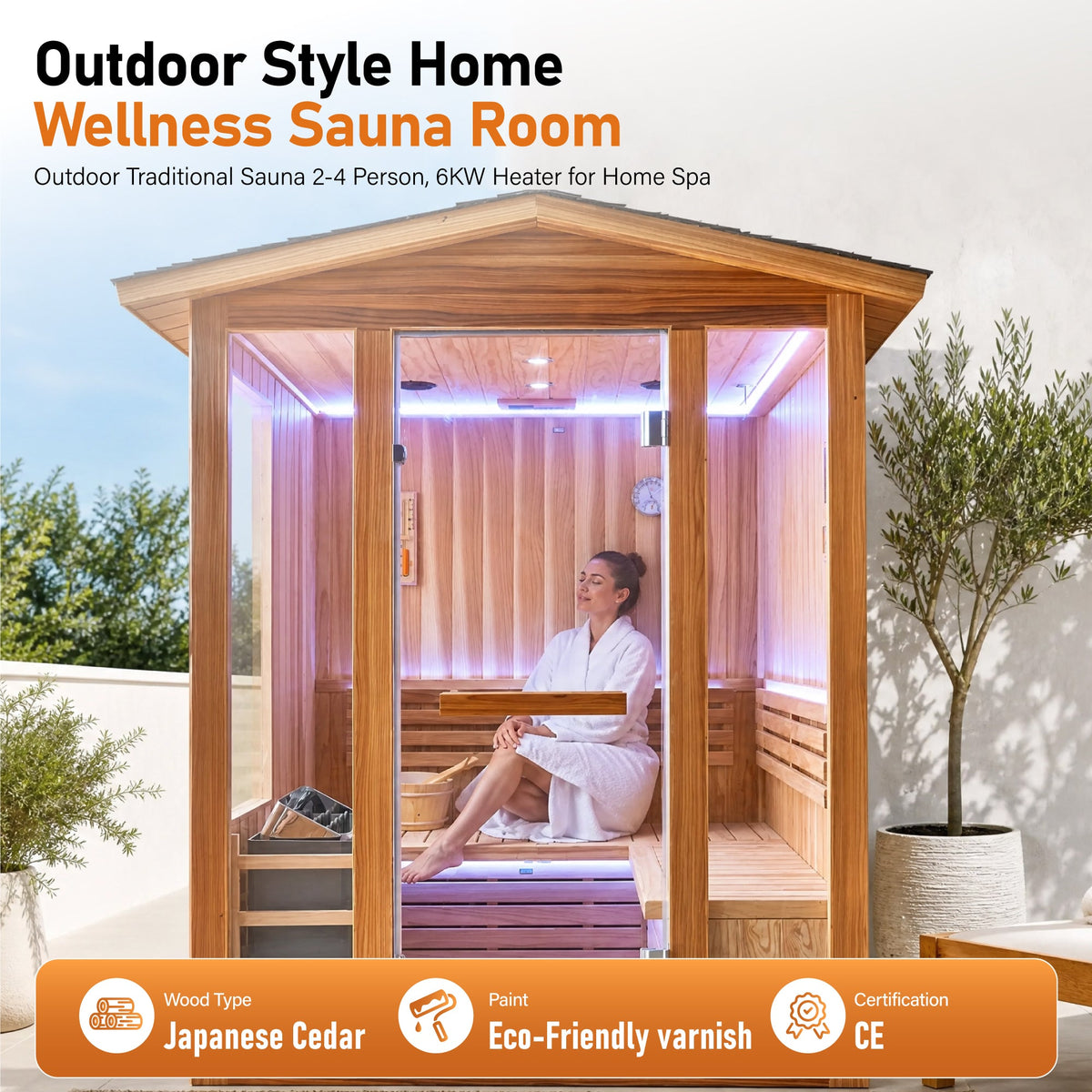 6000W Outdoor Traditional Steam Sauna With Fragrant Cedar Wood