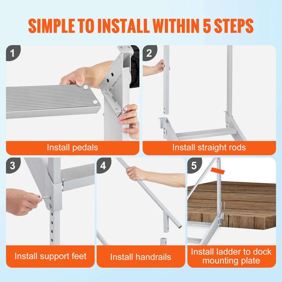 Adjustable Height Dock Ladder - 500 lbs Capacity