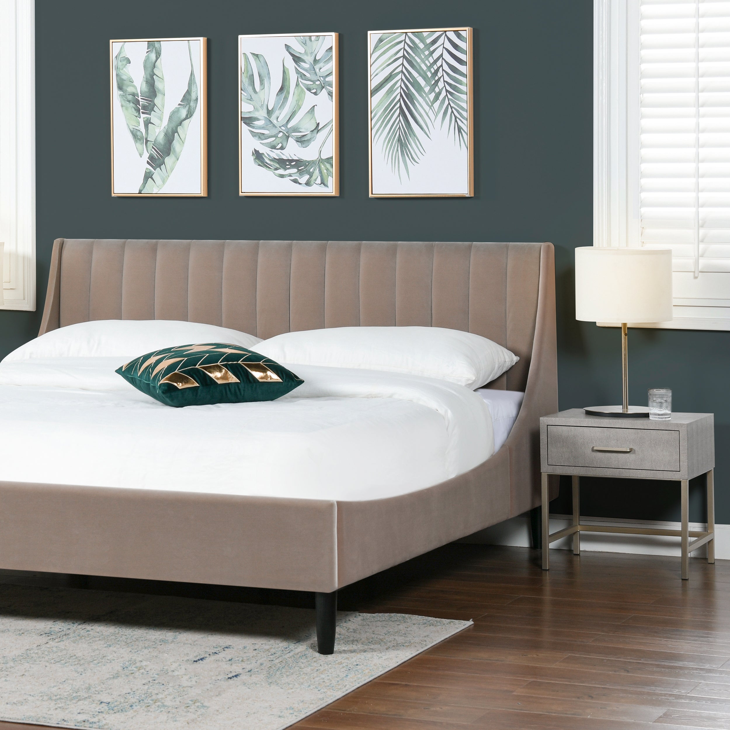 Aspen Vertical Tufted Headboard Platform Bed Set, King, Mink