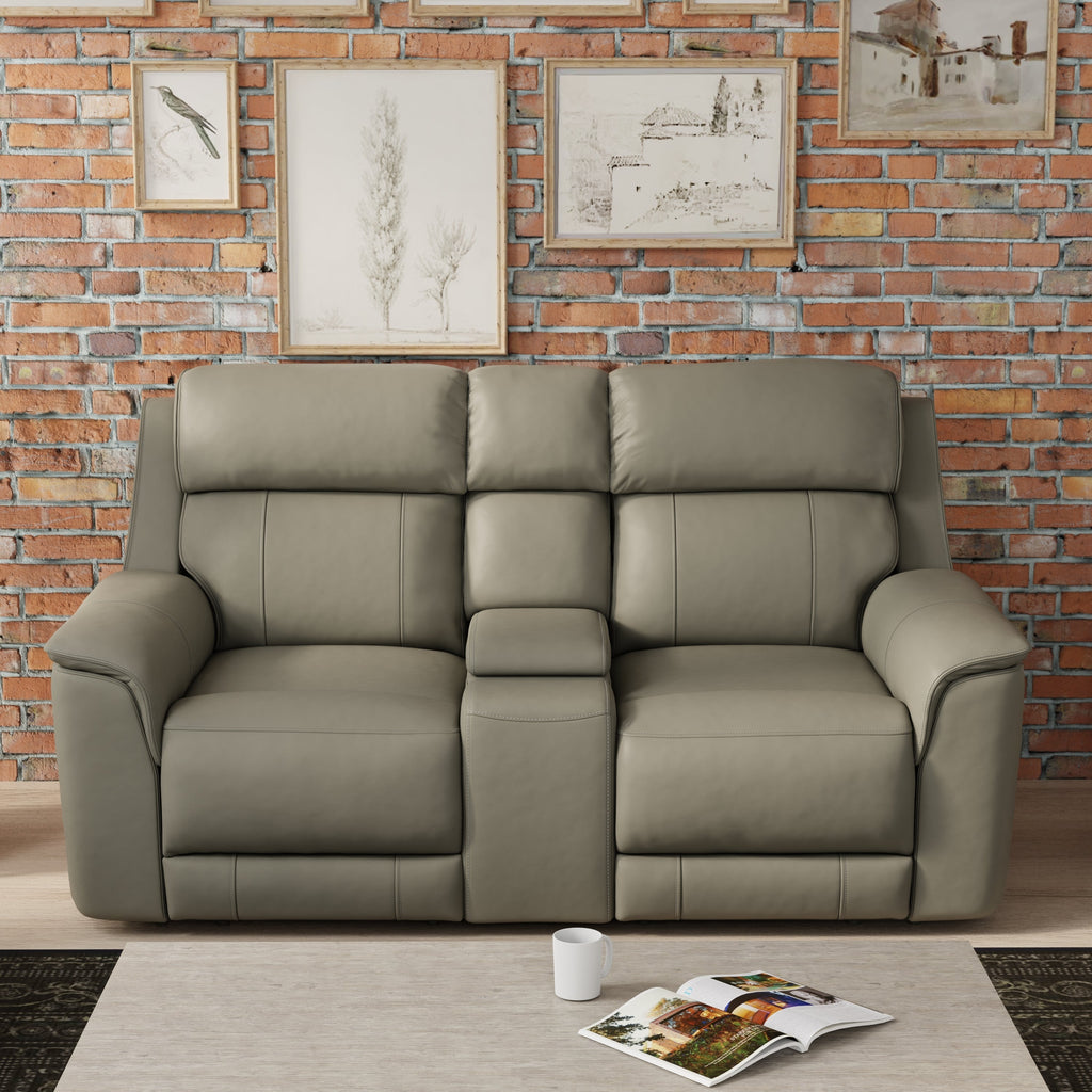 Oslo Dual Power Reclining Love Seat with Console in Mineral