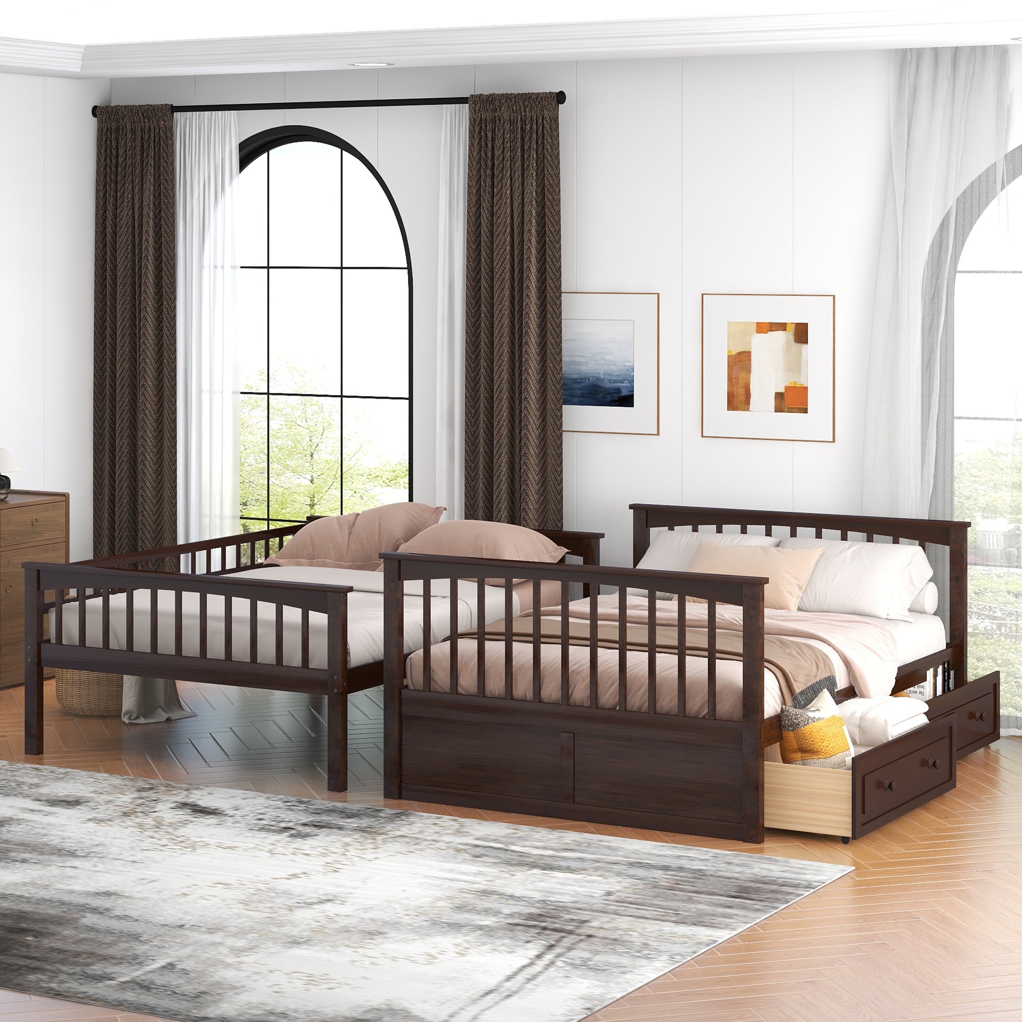 Full Over Full Bunk Bed with Drawers, Convertible Beds
