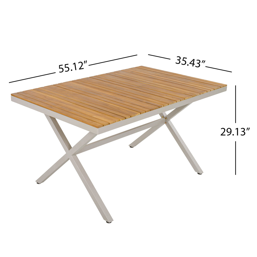Outdoor 5-Piece Dining Set - Rectangular Teak Wood Table + 4 Wicker Chairs