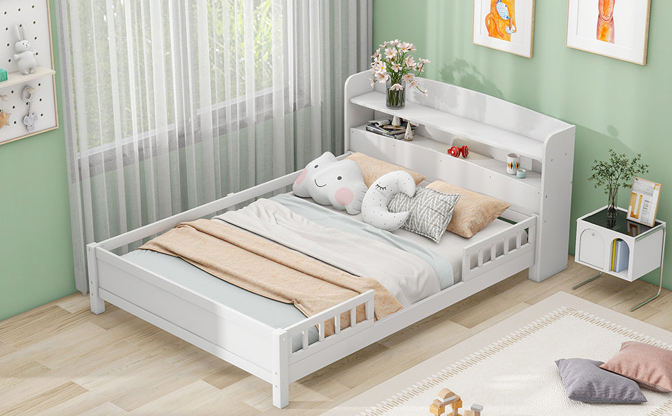 Wood Full Size Platform Bed with Built-in LED Light