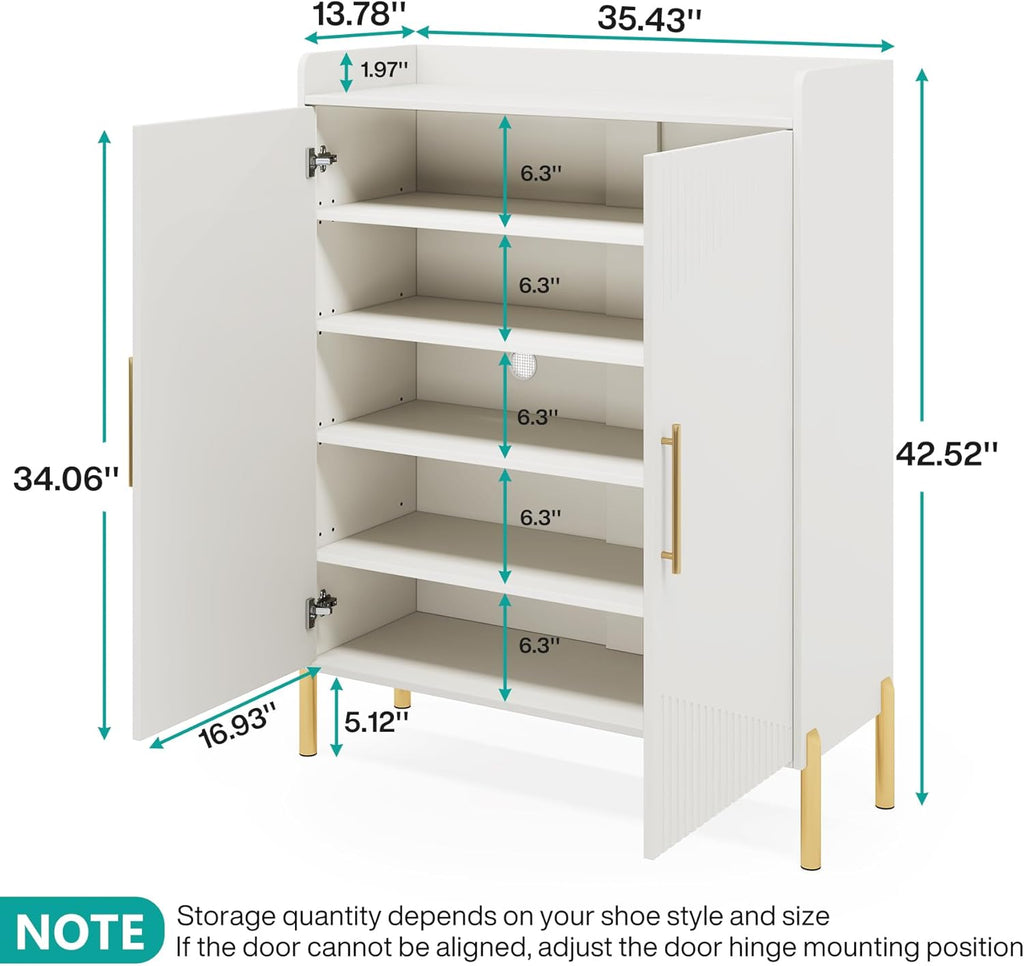 35.43 Inch White and Gold Shoe Cabinet