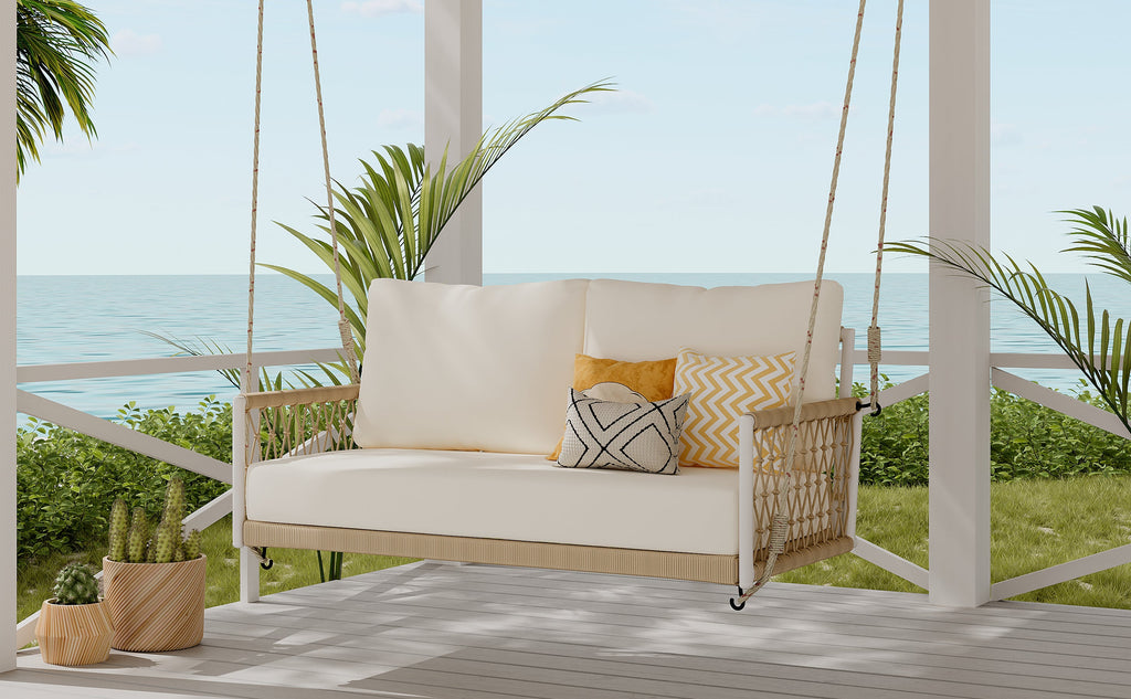 TREXM 1-Piece Woven Rope Outdoor Swing Sofa