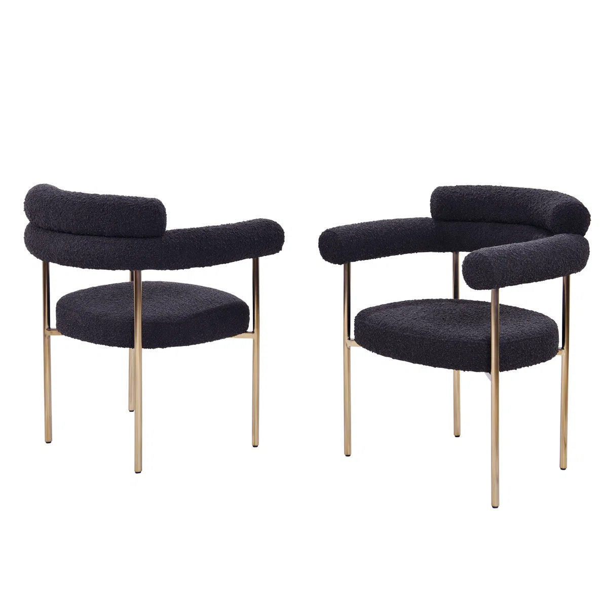 Set of 2 Boucle Fabric Kitchen Dining Chairs with Armrest