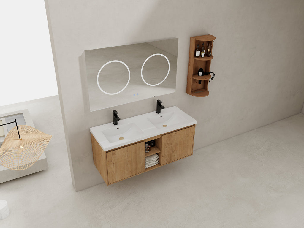 48" Wall-Mounted Bathroom Vanity With Double Sink and Storage Rack
