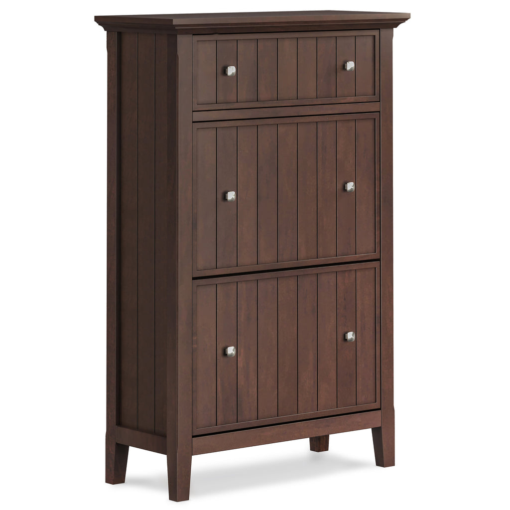 Acadian 32 Inch Wide Solid Wood Entryway Shoe Storage Cabinet in Brunette