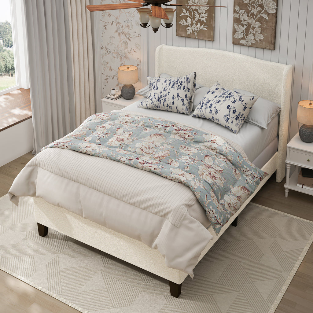 Queen Size Bed Frame with Upholstered Headboard
