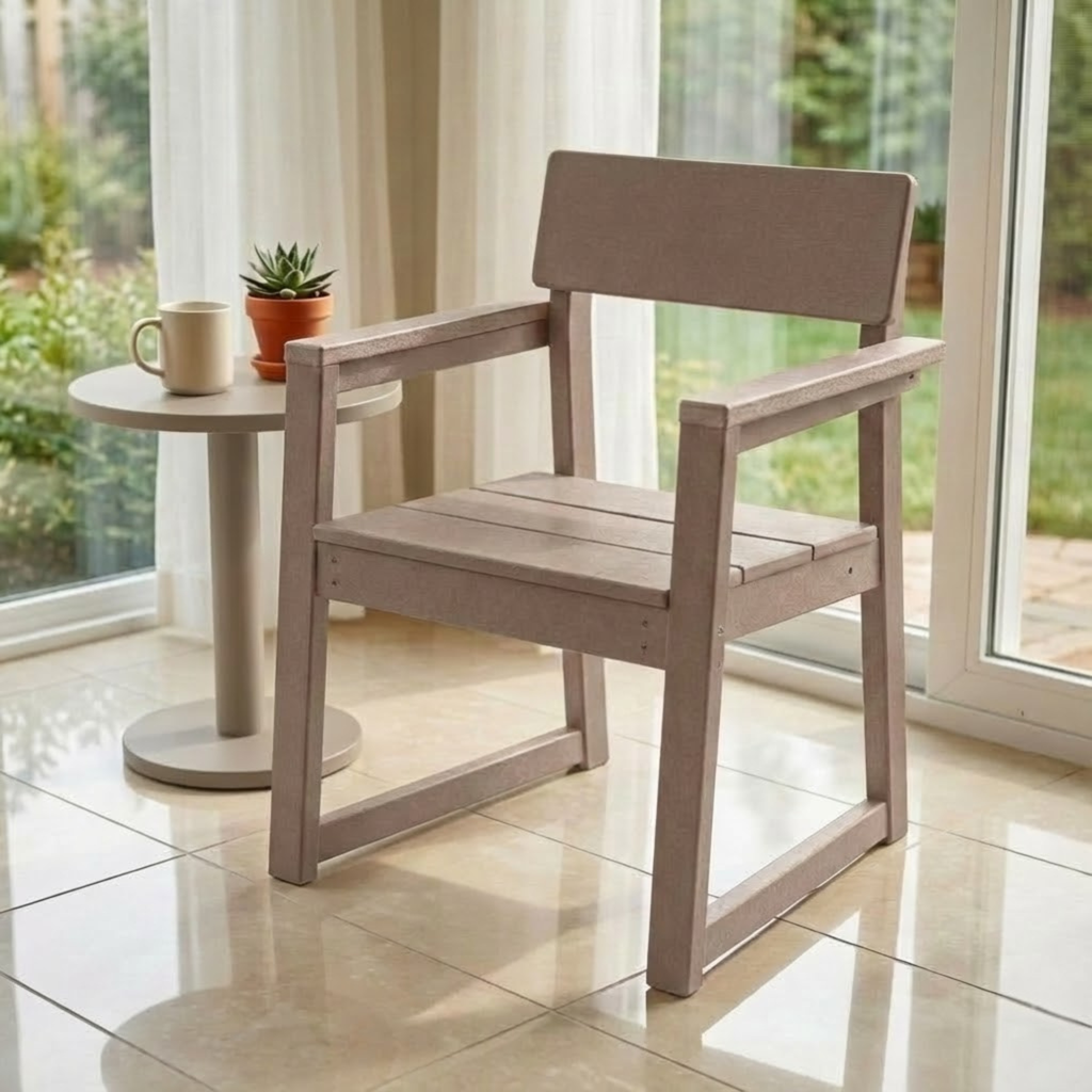 Antique Wood Color HDPE Outdoor & Garden Armchairs