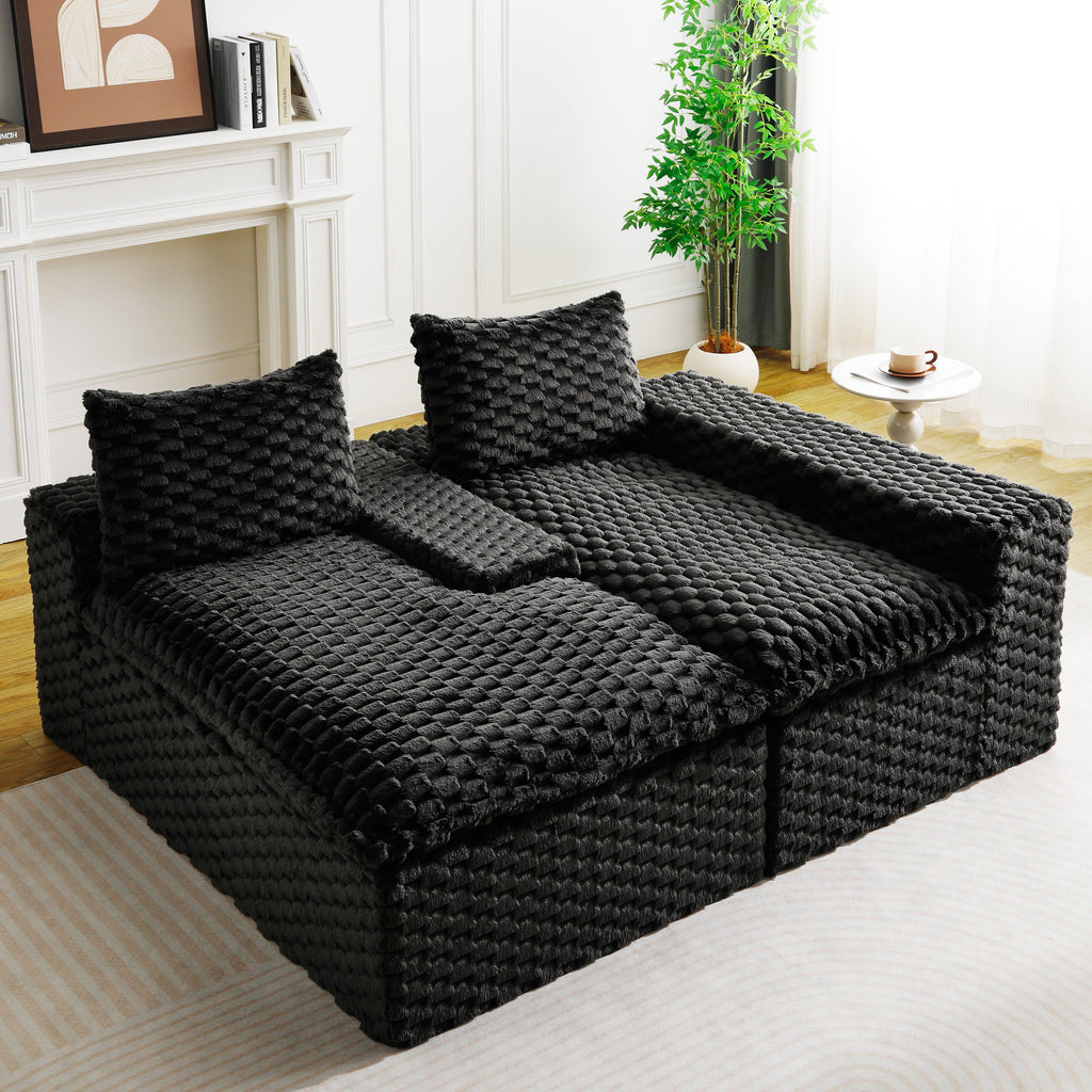 Black Turtle Velvet Versatile Convertible Sofa