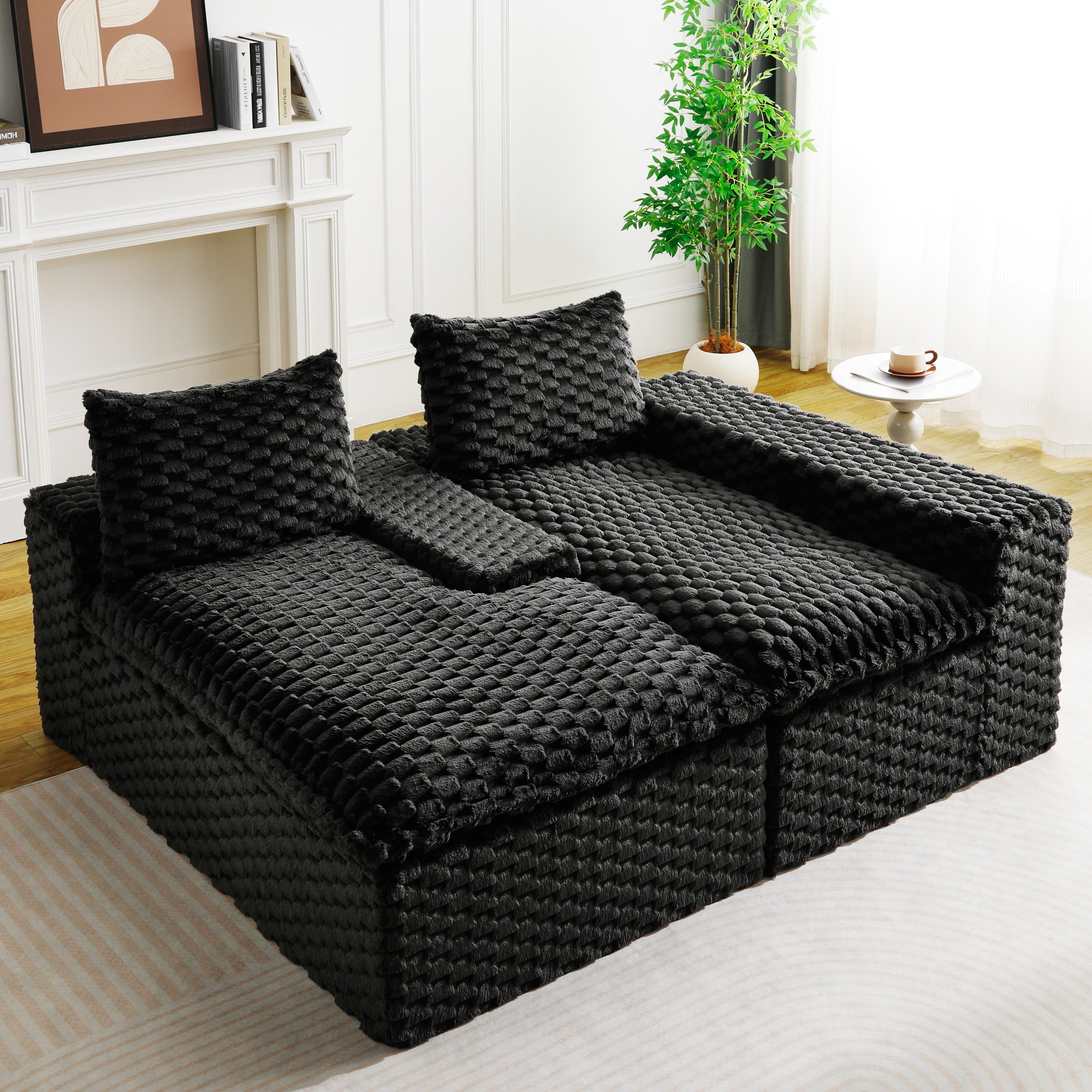 Black Turtle Velvet Versatile Convertible Sofa