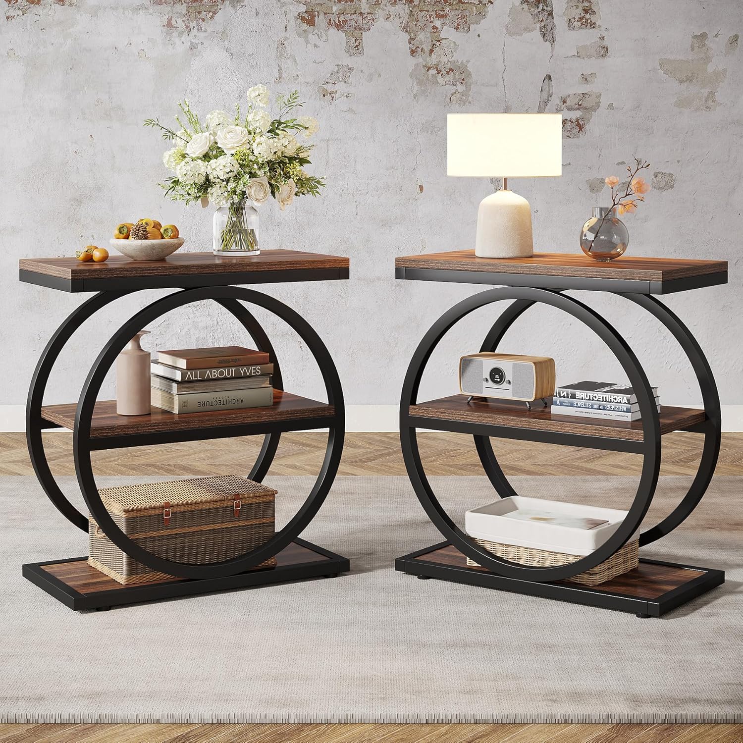 End Table Set of 2 with 3 Storage Shelves