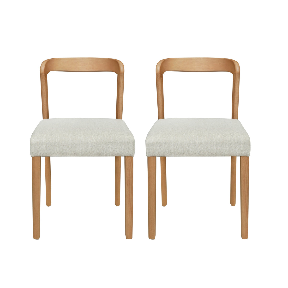Solid Rubber Wood Dining Chairs (Natural Oak+Beige) - Set of 2