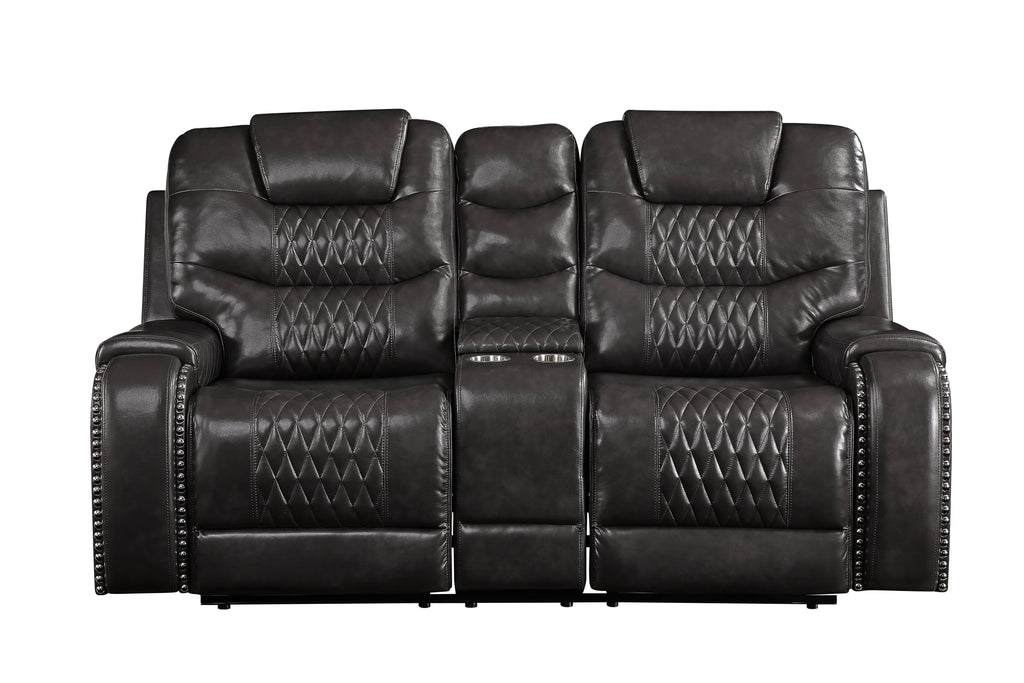 Braylon Magnetite Synthetic Leather Recliner Loveseat with Cupholder Console