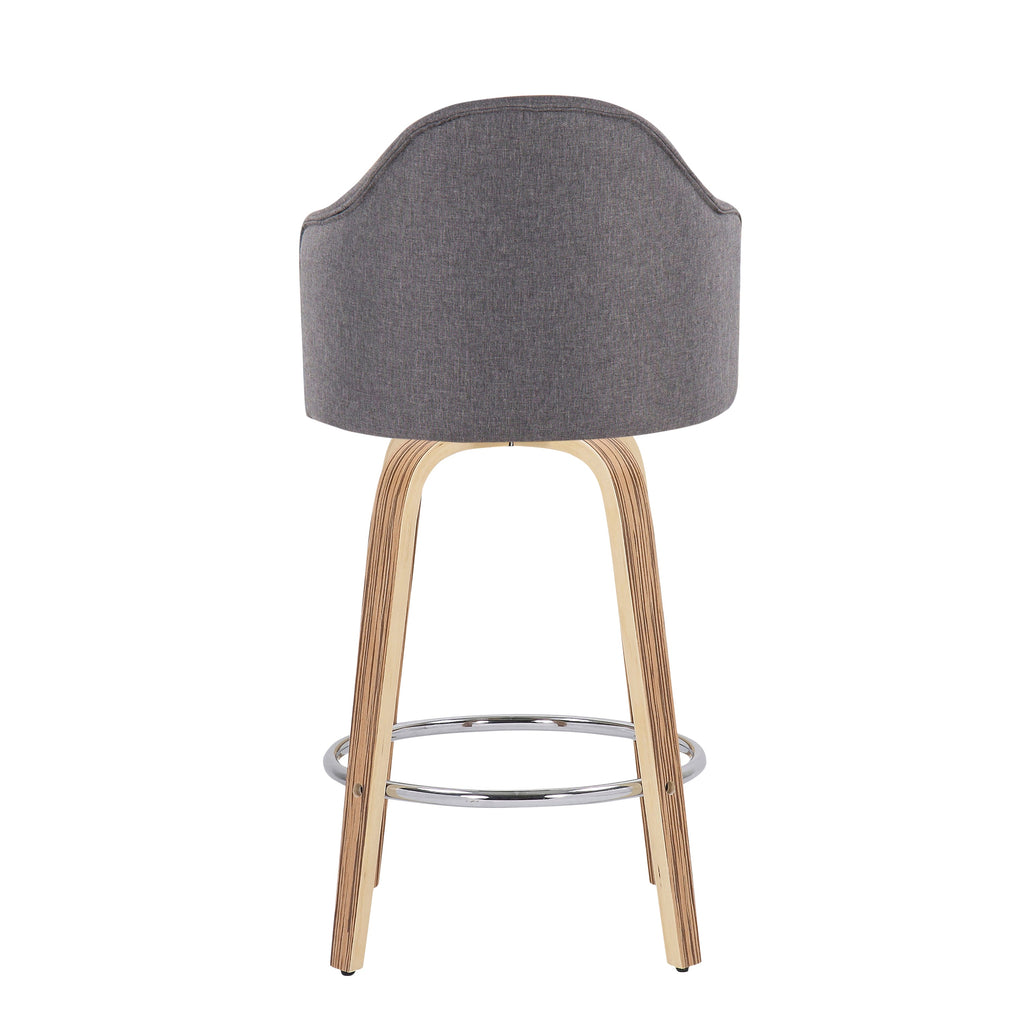 Mid-Century Modern Fixed-Height Counter Stool with Zebra Wood Legs
