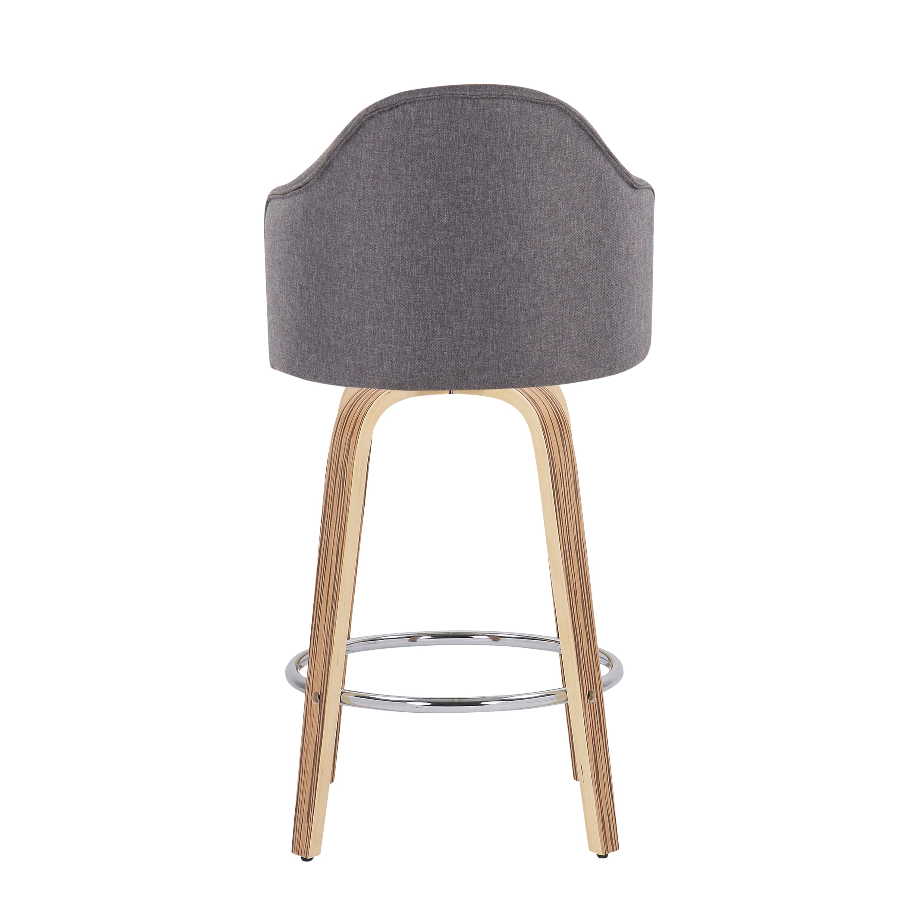 Mid-Century Modern Fixed-Height Counter Stool with Zebra Wood Legs