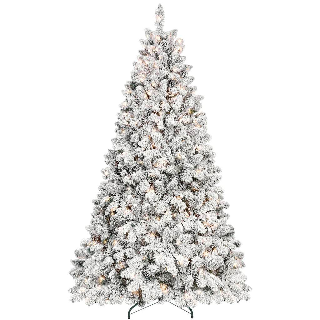 7.5FT Flocked Christmas Tree with 550 UL Lights and Pine Cones