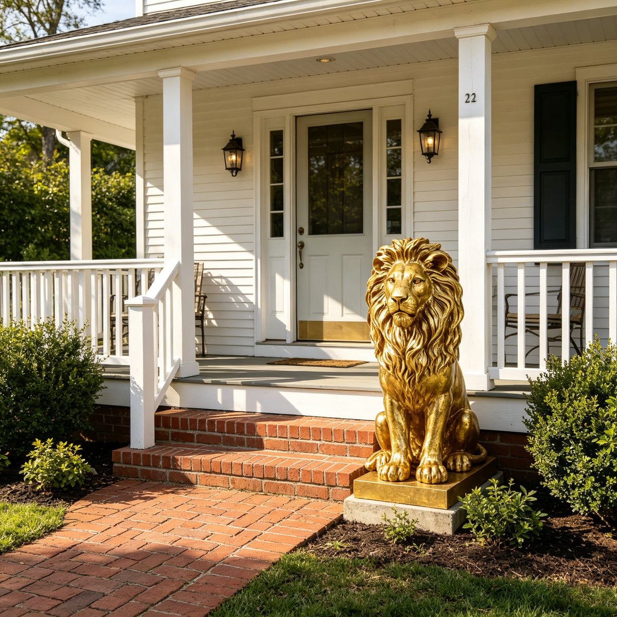 24" Golden Lion Statue - Outdoor Guardian Sculpture