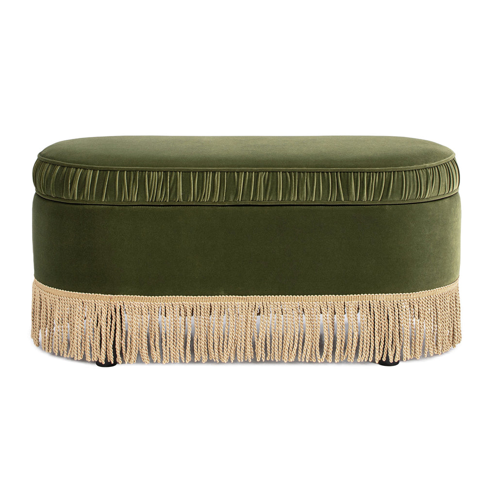 Serena 38" Oval Storage Bench Ottoman, Olive