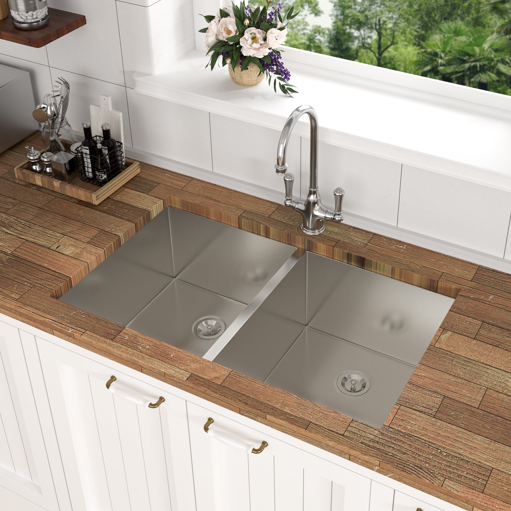 Undermount Double Bowl Kitchen Sink (50/50) in 16 Gauge Stainless Steel