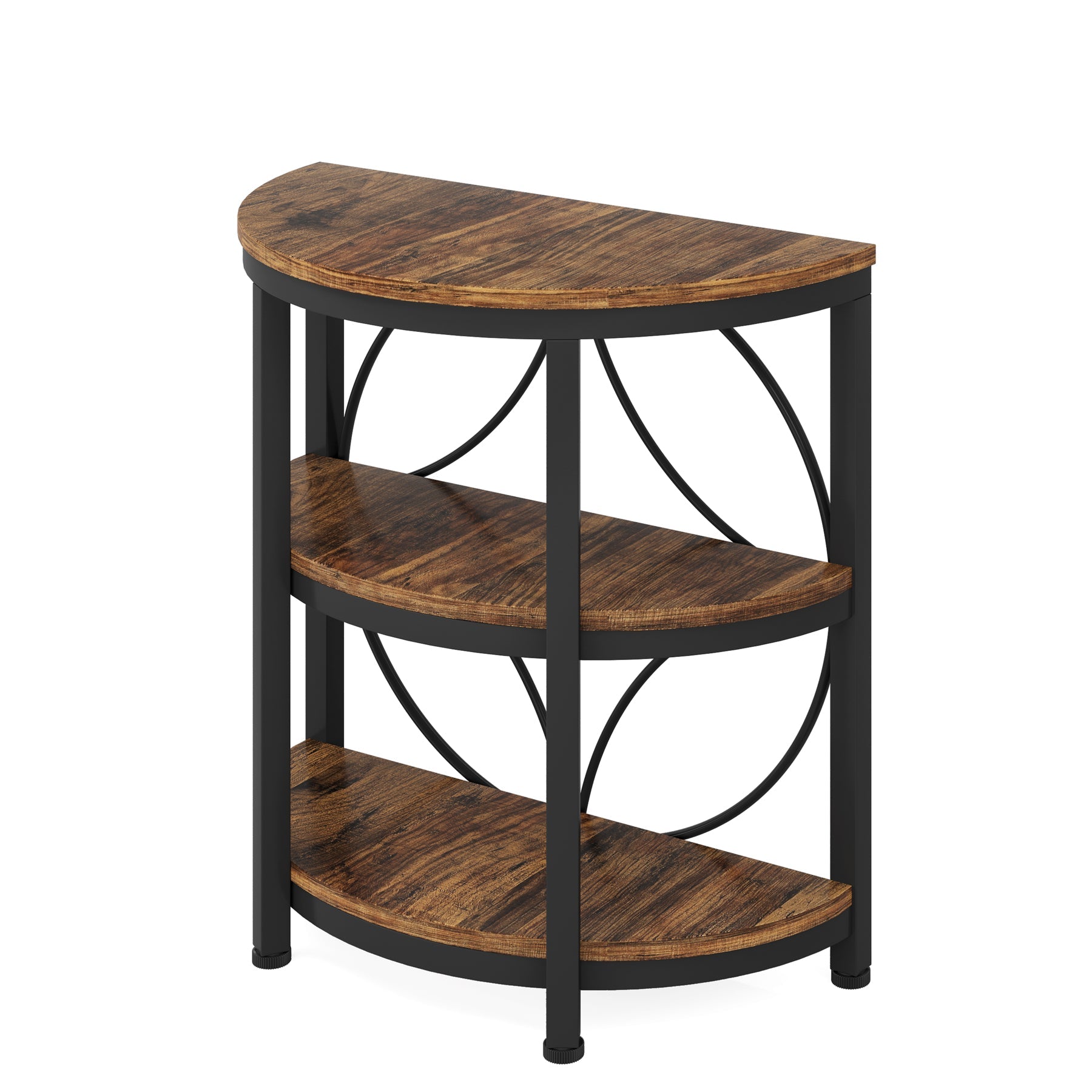 23.62” Industrial 3-Tier Half Moon End Table