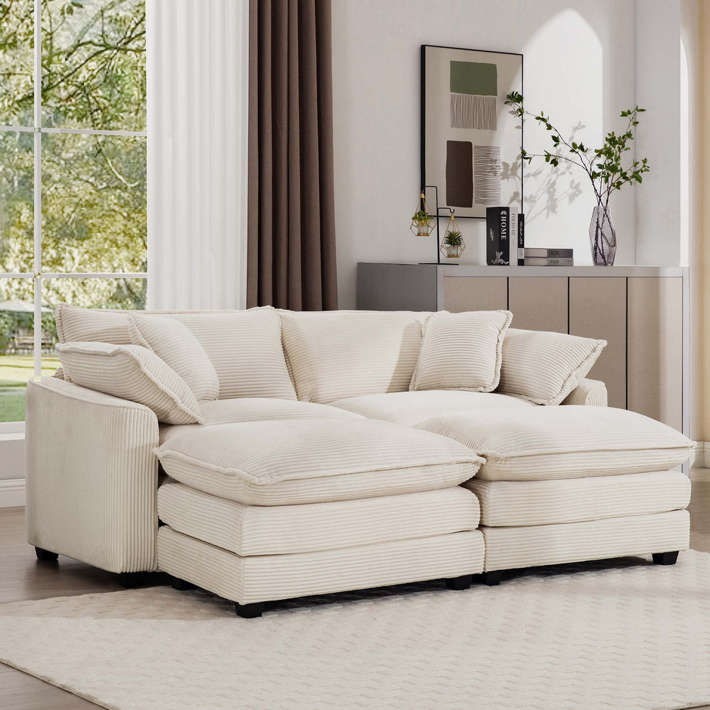 Corduroy Two-Seater Sofa with Ottoman