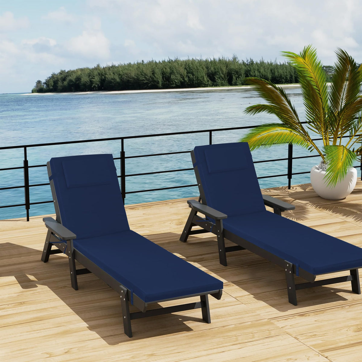 2PCS Outdoor Lounge Chair Cushion Replacement Set - Navy Blue
