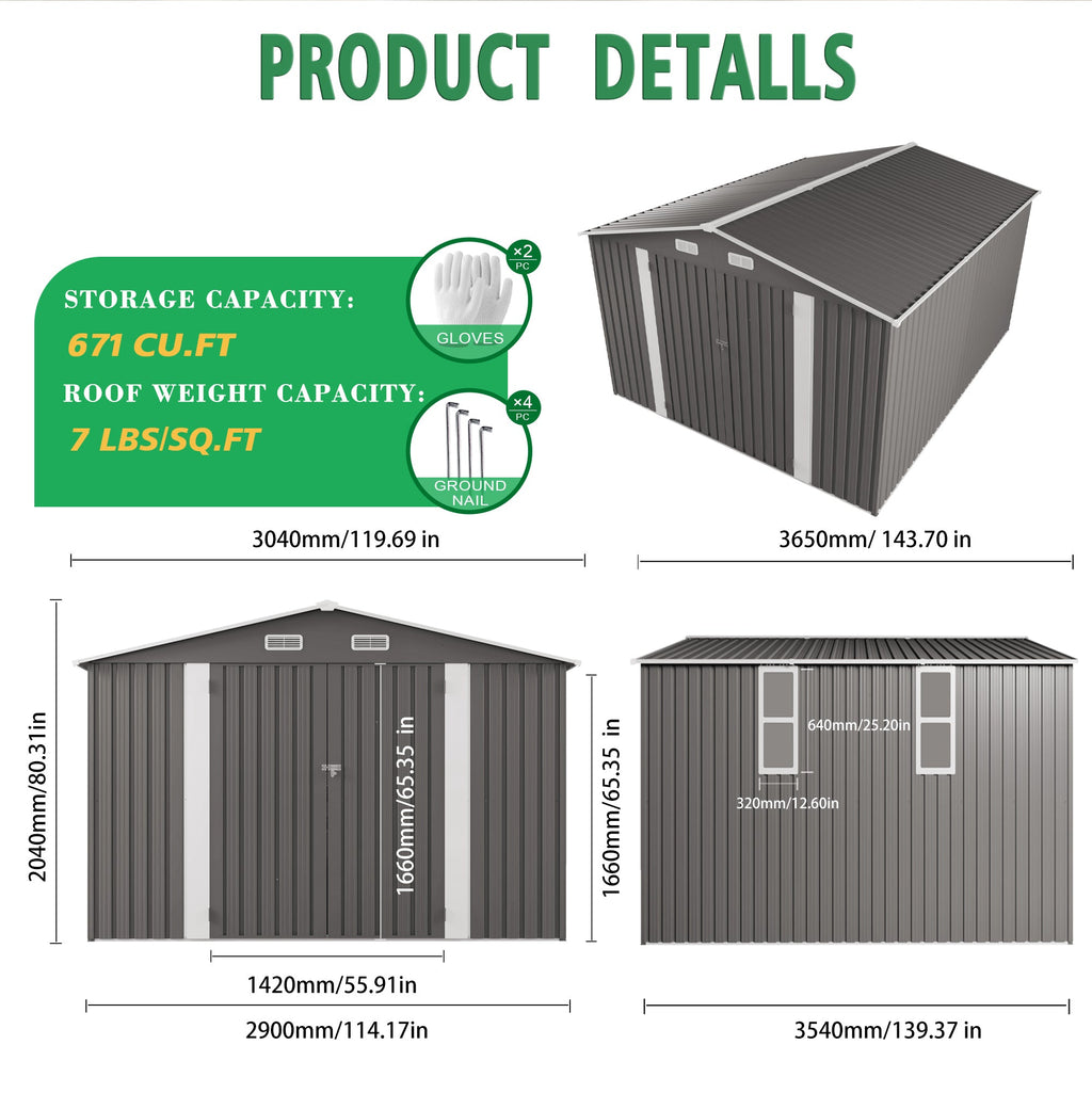 10x12FT Outdoor Storage Shed
