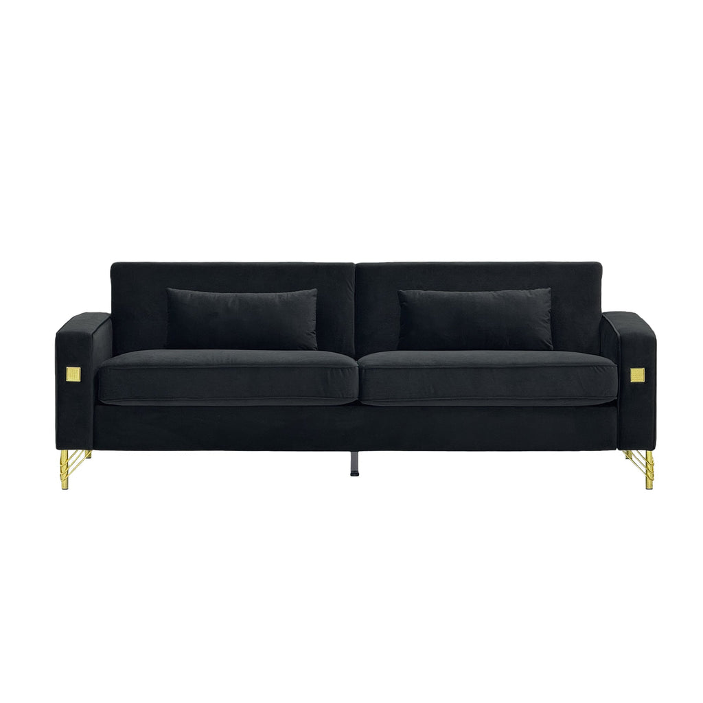 Luxury Velvet Sofa with Gold Metal Accents