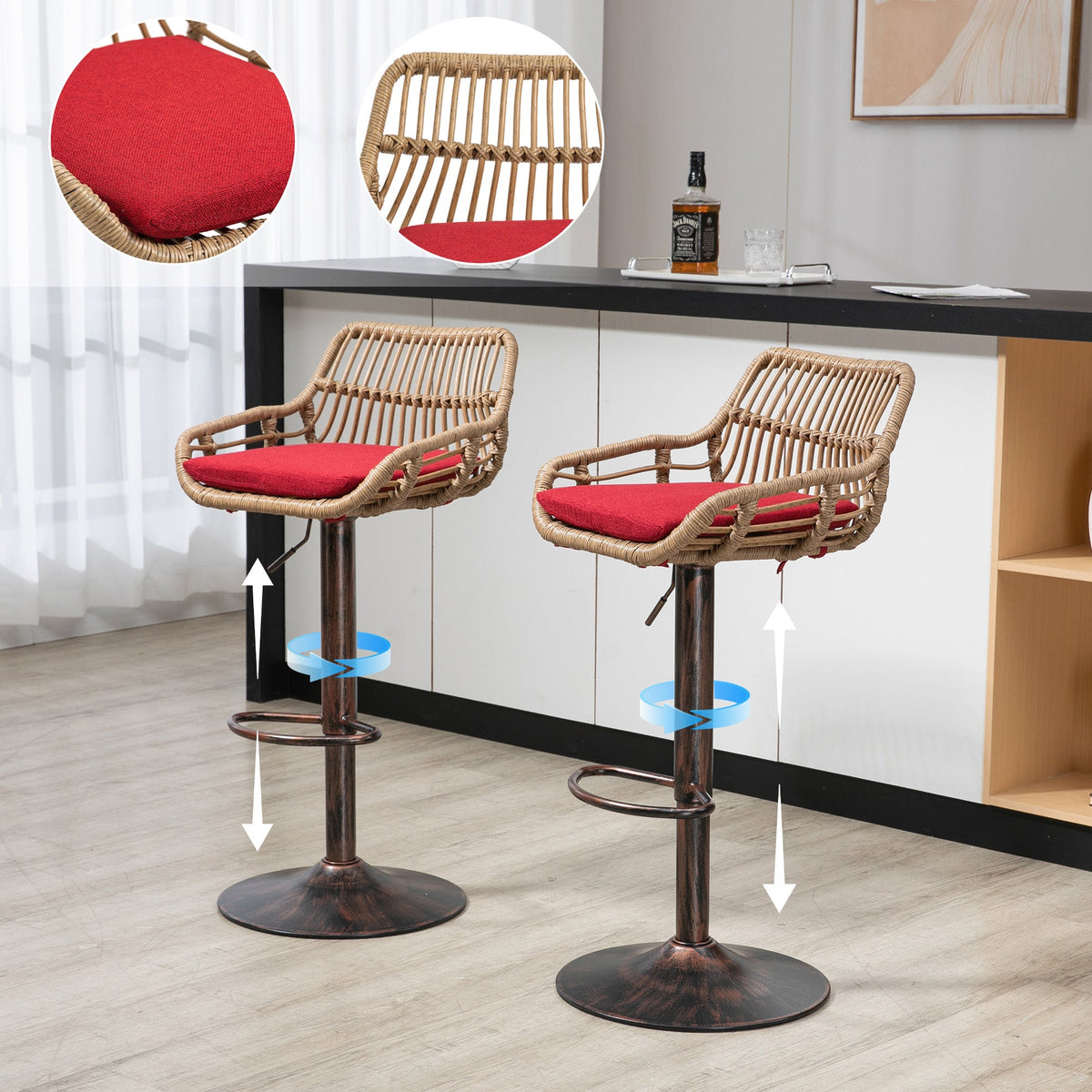 Modern Swivel Bar Stools Set of 2 Adjustable Counter Height Chairs