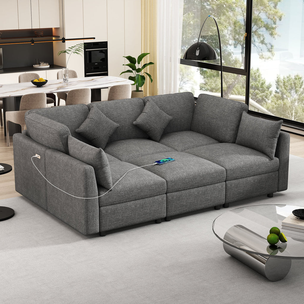86.6" Modular Sectional Sofa with Movable Ottoman