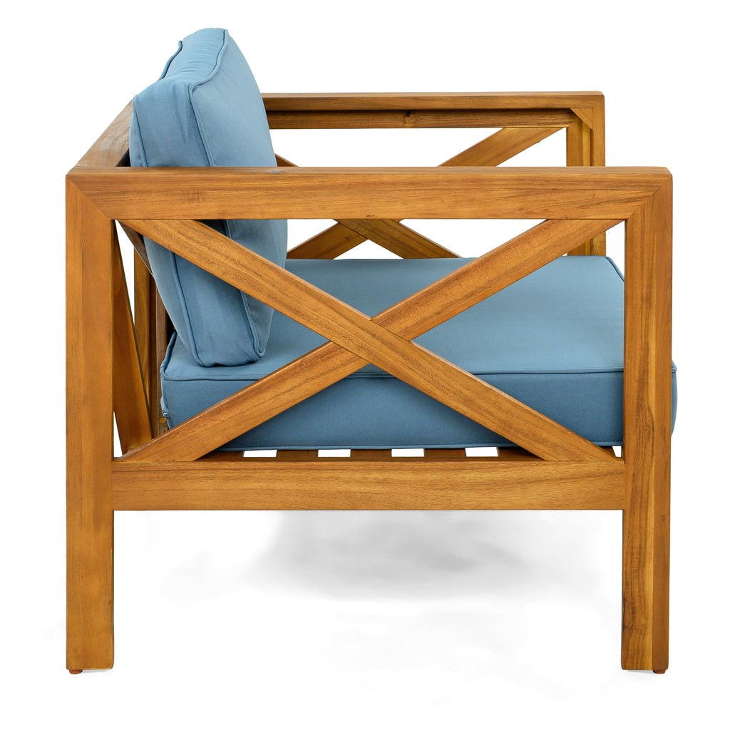 Outdoor Acacia Wood Club Wooden Armchair with Cushions (Set of 4)