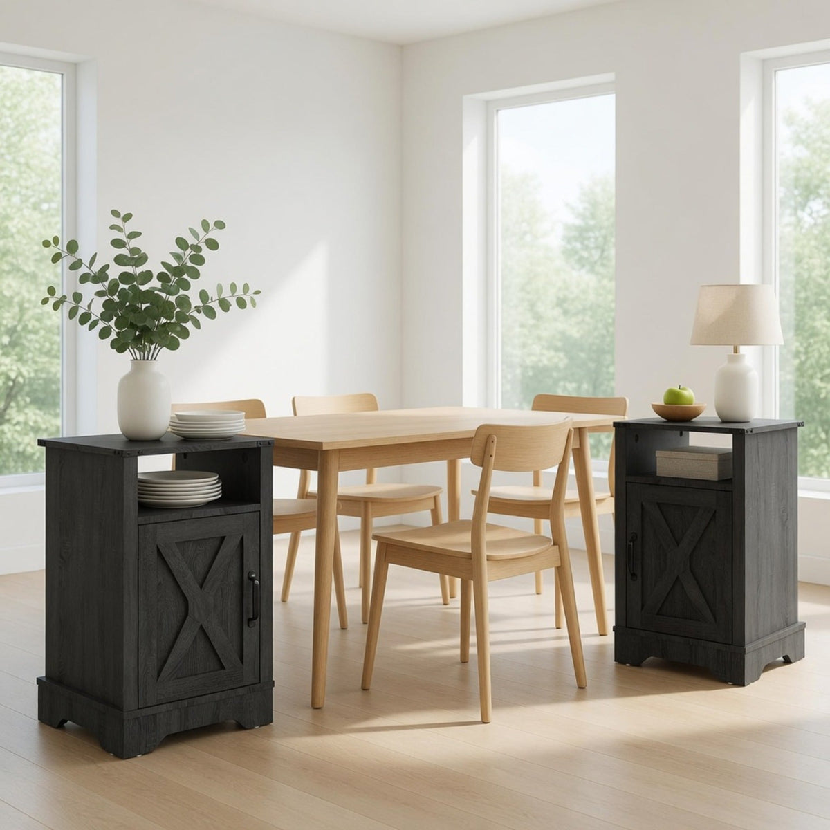 Set of 2, 16" Dark Grey Nightstands