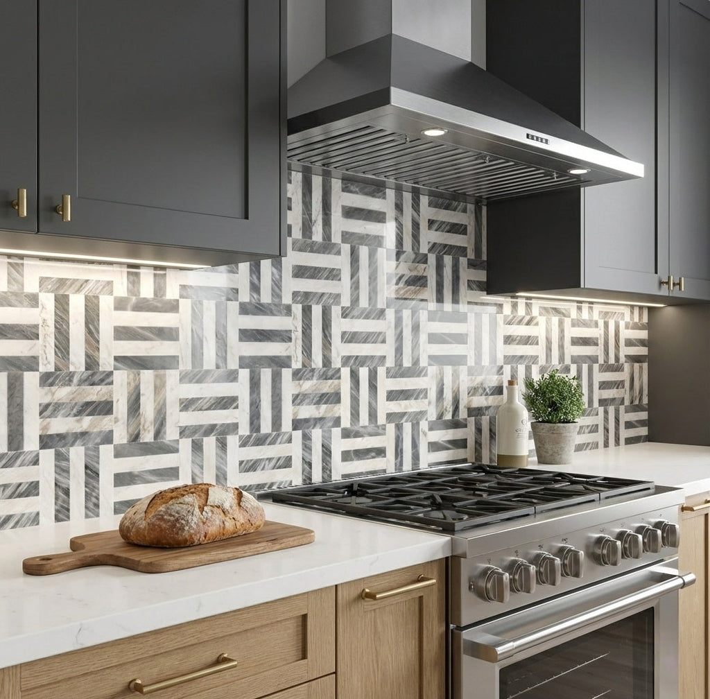 12x12 White Gray Waterjet Marble Tiles