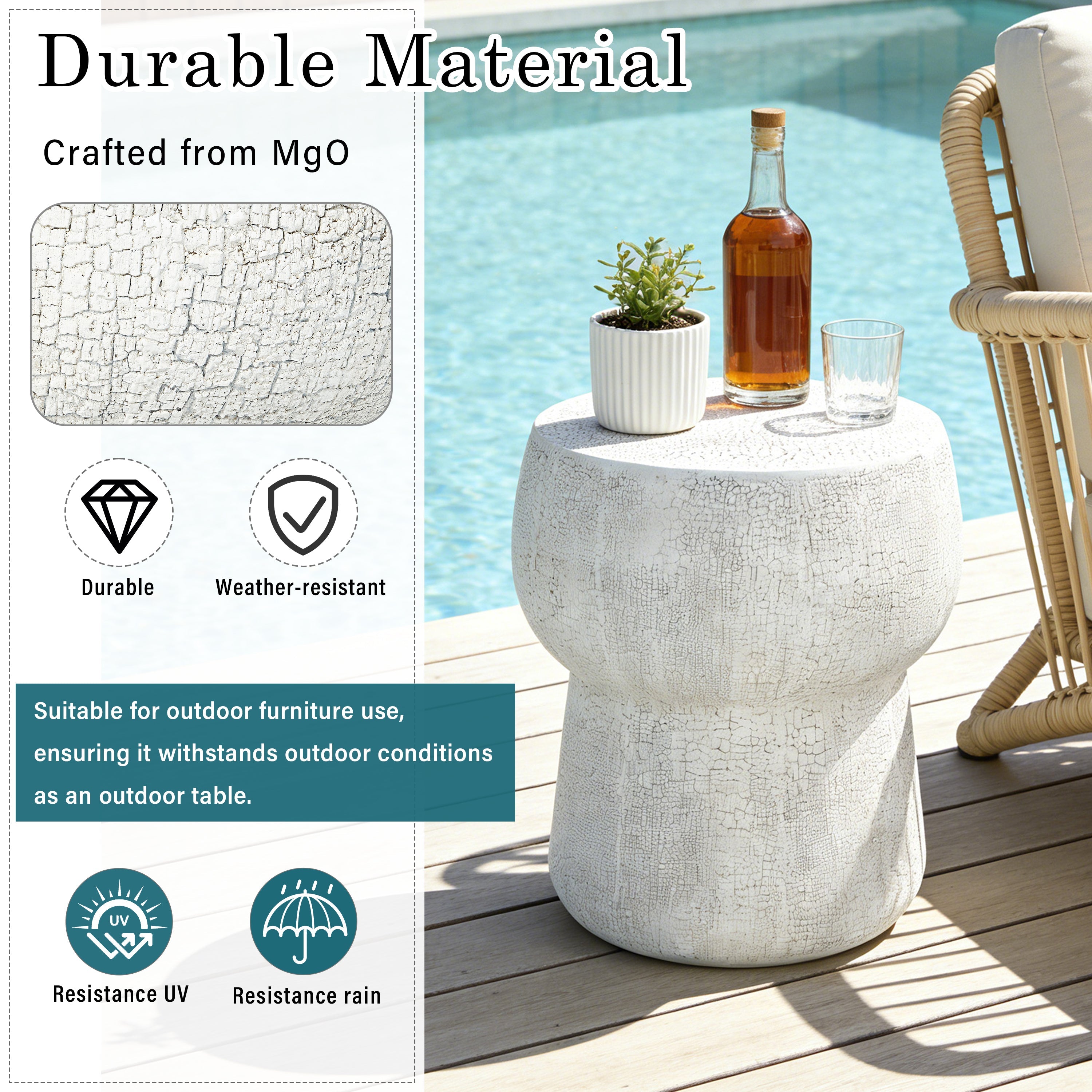 U_Style Outdoor Patio Accent Table with Crack Process