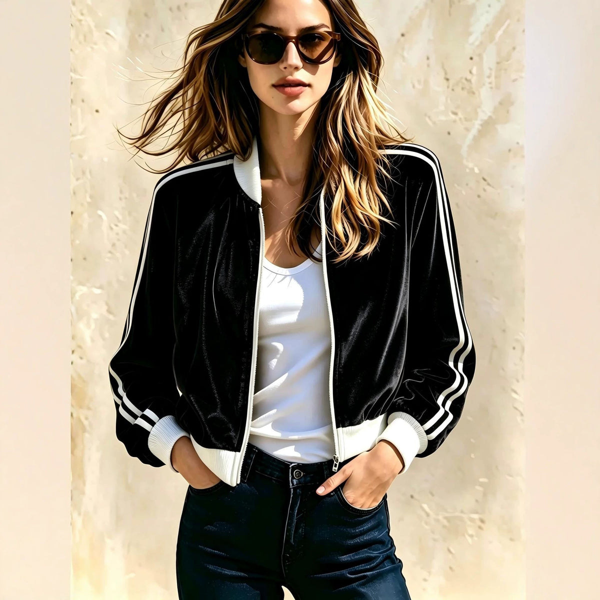 Stand-collar Sports Womens Casual Zip-up Jacket
